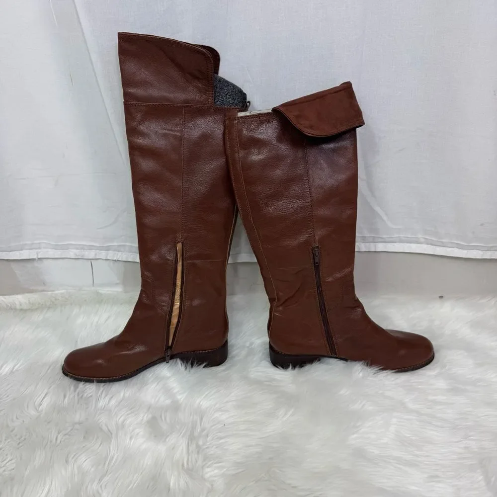 NEW Nine West Cognac Brown Noriko Leather Knee High Riding Boots Size 9.5M